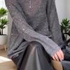 Autumn Layered Pullover with Chic Design Sequined Sweater Retro Light Luxury Casual Loose Long-sleeved Blouse Top