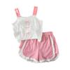 Girls Summer Pink Bow Print Camisole And Polka Dot Shorts Two Piece Set