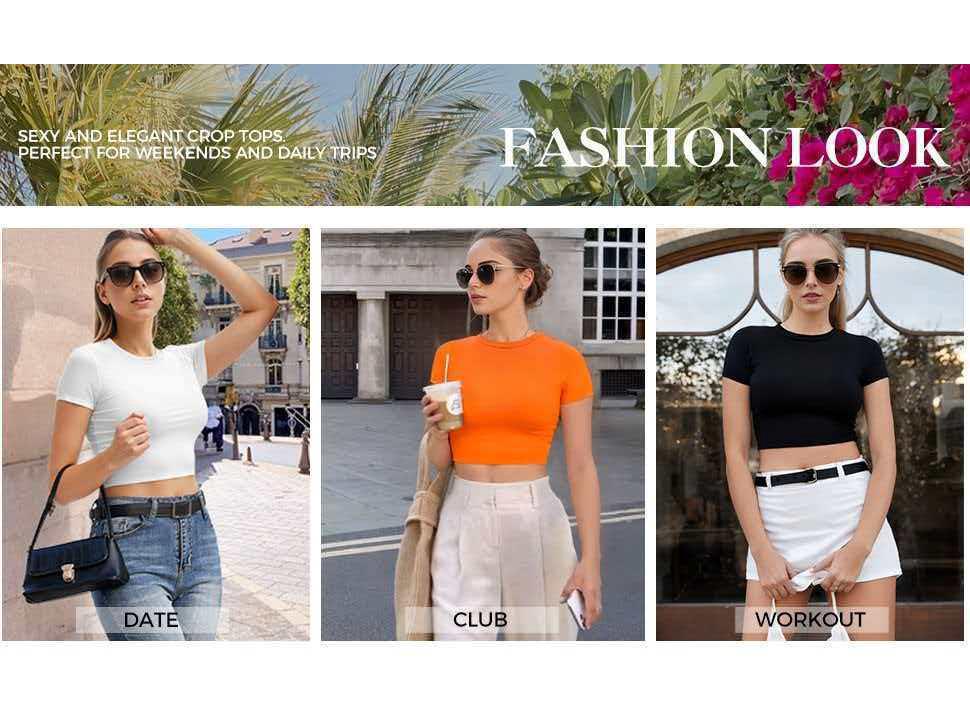 Europejski Dziewczęcy Crop Top: Krótki rękaw, Dopasowany krój, Jednokolorowa warstwa bazowa, Seksowny T-shirt