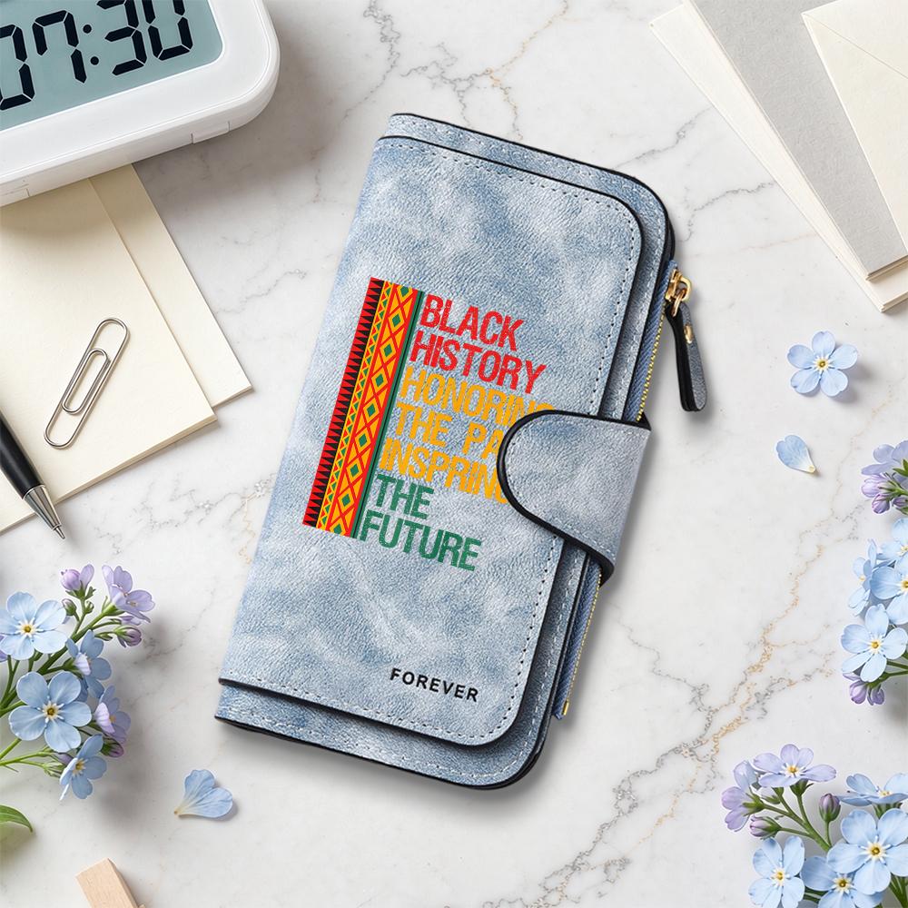Black History Honor Past Inspire Future Leather Wallet Fashion Casual Portable Purses