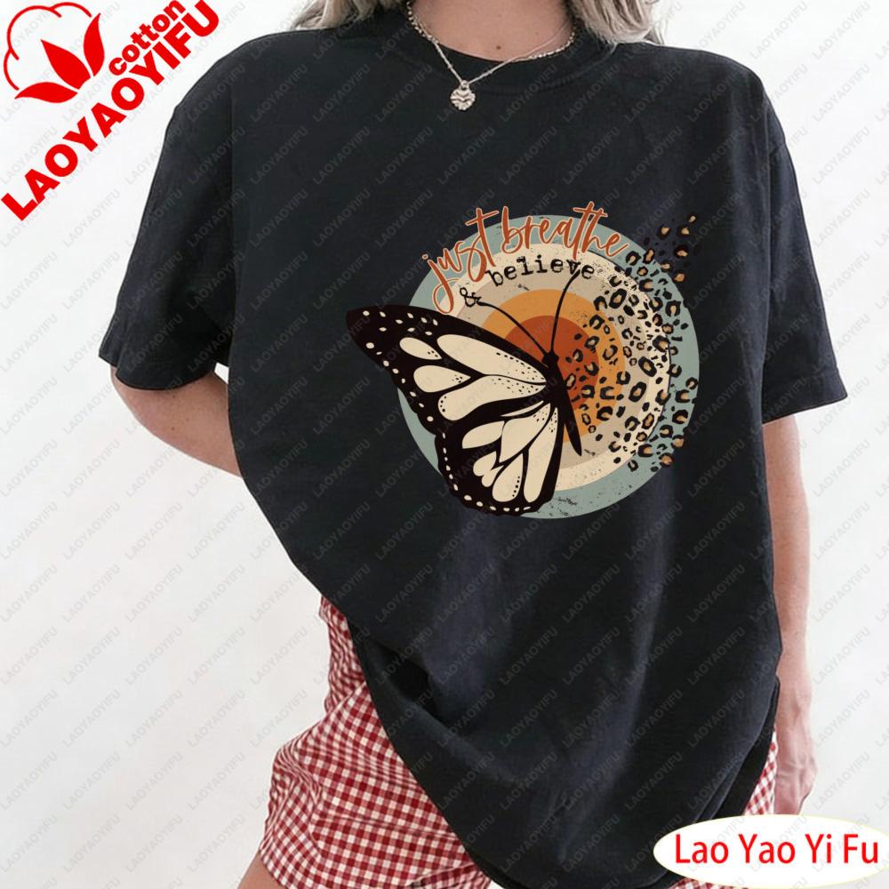 

Just Breathe and Believe Shirt Butterfly Tops Butterfly Aesthetic Shirt Motherhood Tees Butterfly Lover Tees Trendy Mom Clothes S