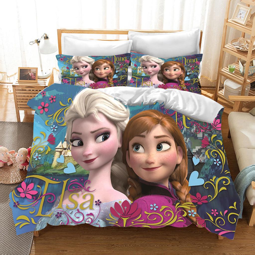 Children's Frozen Princess Bedding Set Elsa Bear Duvet Cover Queen with Pillowcase 3D Children's Bedding Set