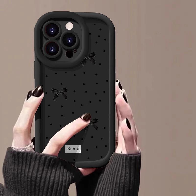 Bow Black Dots for Apple 15promax Mobile Phone Case Painting for IPhone14pro Skin Feel Puff 16/13