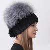 Nouveau Chapeau d'Hiver en Véritable Fourrure de Vison Tricoté avec Pompon 5 Queues Diamant Mode Élégant Chaud Neige Extérieur Bonnets Casquette Femme
