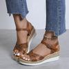 Retro Round Head Women Wedge Shoes Minimal Open Toe Buckle Strap Rome Sandals Casual Outdoor Plus Size Ladies Sandalias