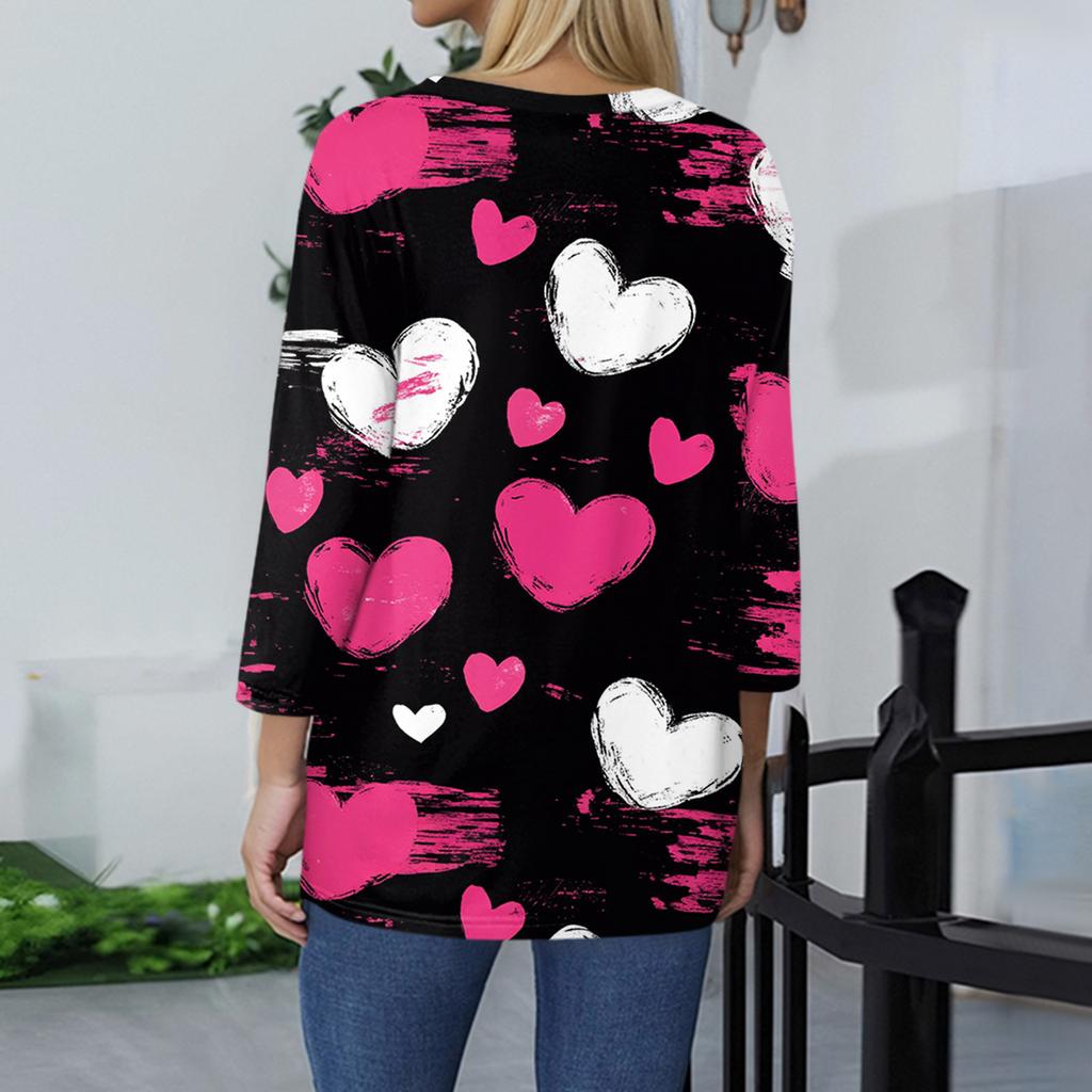 Women's Tops Three-quarter Sleeve Shirt V-neck Loose Casual Shirt Print T-shirt