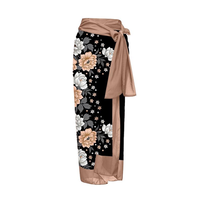 

Floral Print Tie Midi Dress with Square Scarf One Size чорний