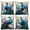 4pcs New Chinese Style Blue Peacock Floral 2D Printed Pillow Covers Living Room Bedroom Sofa Decor Cushion Cases, Pillow Inserts Not Included