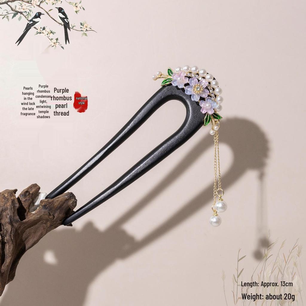 Elegant U-Shaped Tassel Hairpin: Ancient Chinese Style Floral Hair Accessory for Hanfu & Qipao Updos