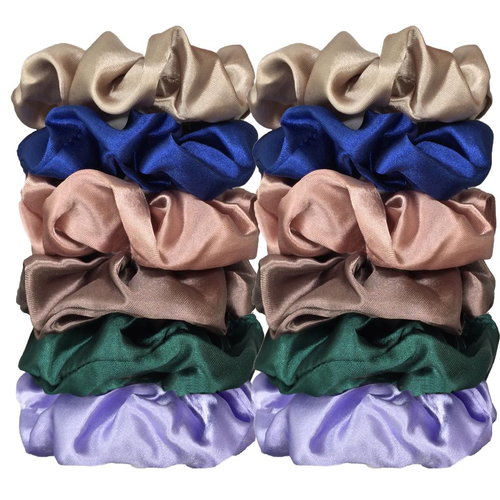 12PCS Soft Fashion Satin Colorful Intestine Hair Band Hair Accessories Hair Scrunchies Headwear For Ponytail Cute Causal Women