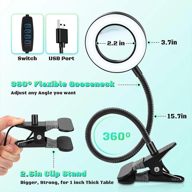 Lampa Biurkowa Z Linią 10x Lub Bez, Z Linią/Bez Linii 3 Kolory Światła, 10 Poziomów Jasności, Elastyczny Ramię