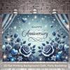 Romantic Anniversary Backdrop, Glamorous Blue Design with Roses, Hearts and Sparkles, Festive and Elegant Party Wall Decor