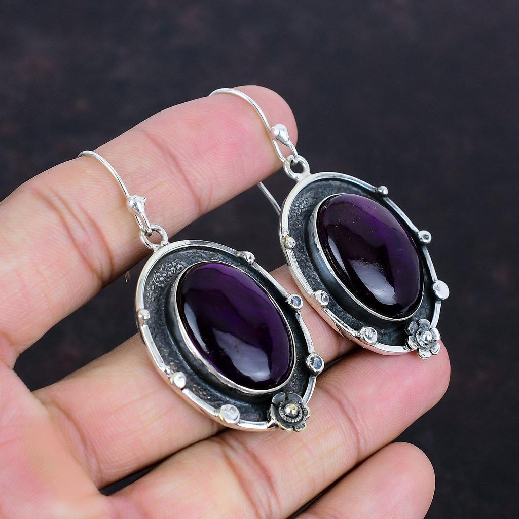 Lila Feuer Labradorit Ohrringe Edelstein Ohrringe 925 Sterling Silber Ohrringe Handgefertigter Schmuck Unikat Ohrringe Geschenk für Sie Oxidierter Schmuck