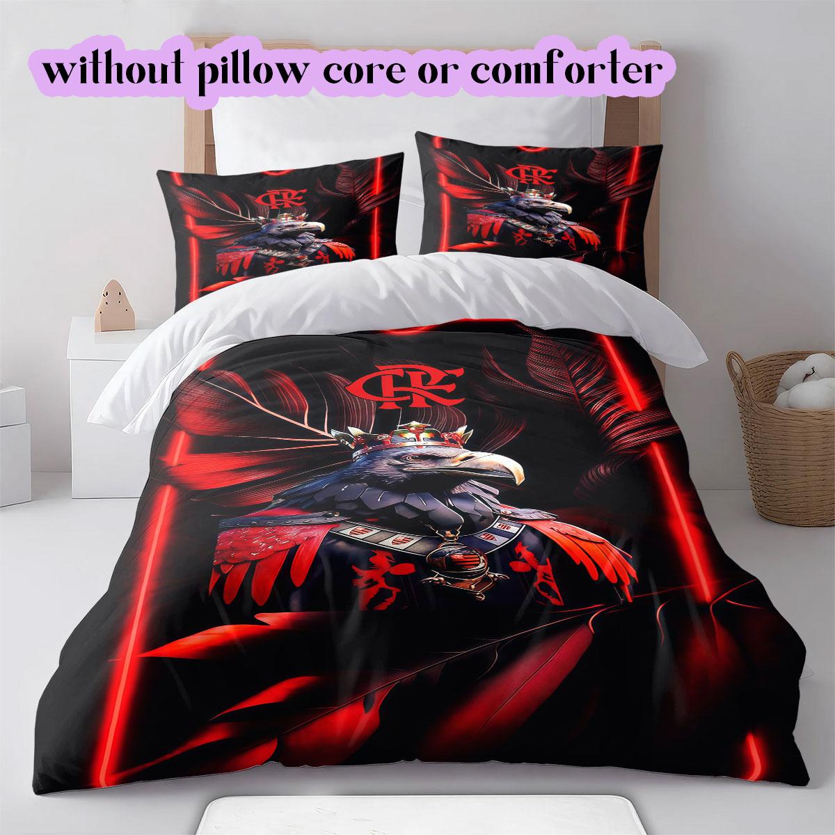 Flamengo Fußball Muster Bettwäsche, Steppbett Set Bettbezug Kissenbezug Zuhause Geburtstagsgeschenk (1 Bettbezug + 2 Kissenbezüge, ohne Füllung) 135x200cm gray