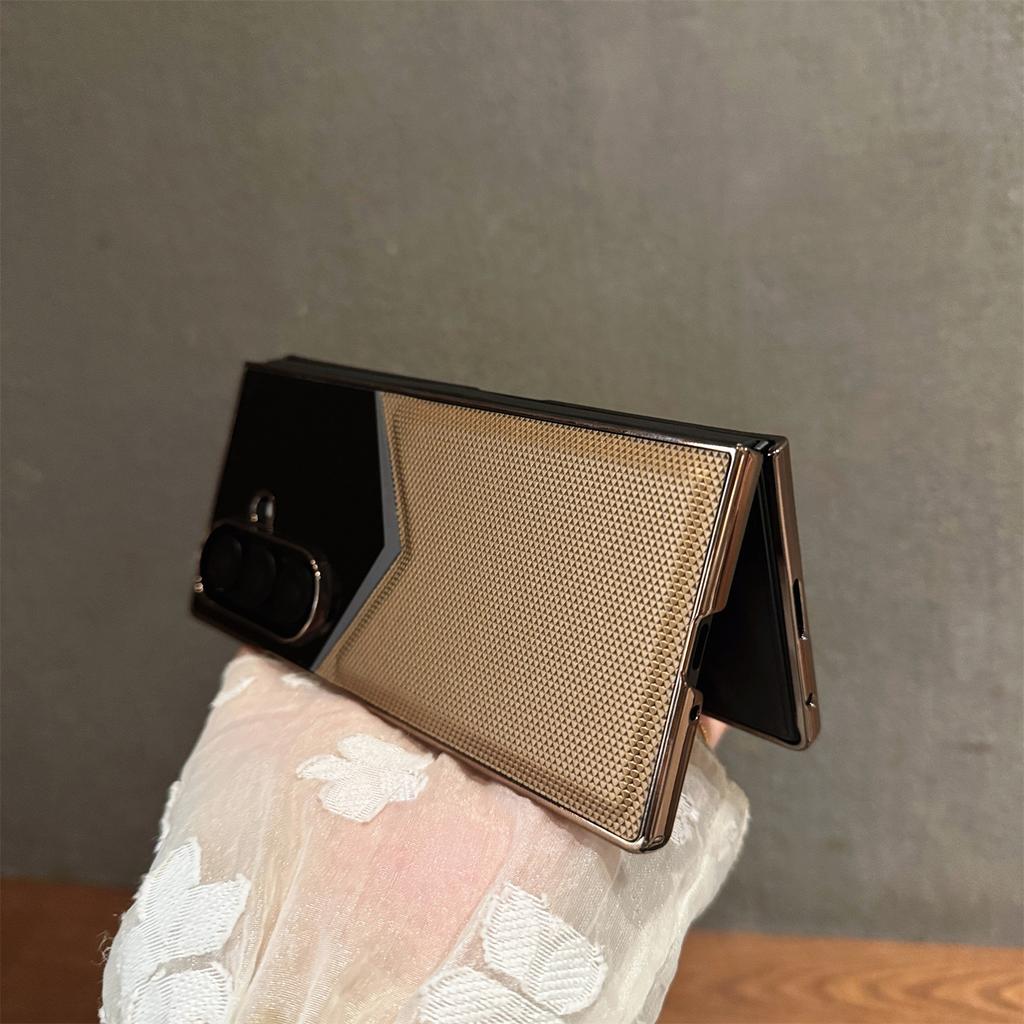 For Samsung Galaxy Z Fold7 5G Case Genuine Cow Leather+PC Contrast Design Phone Cover with Screen Protector