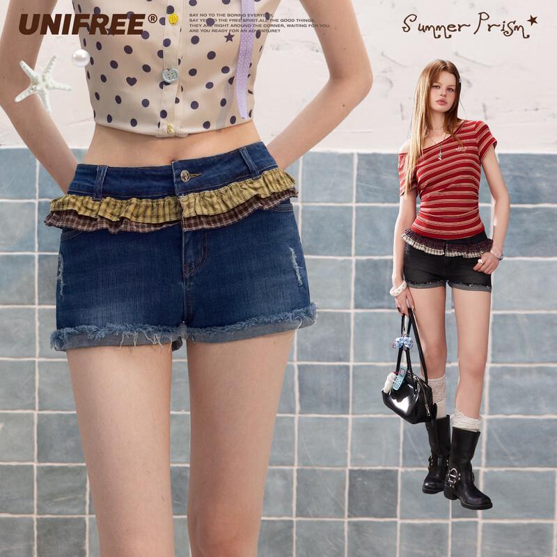 UNIFREE Washed Distressed Denim Shorts M