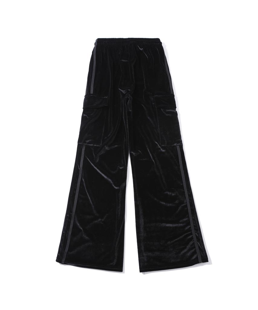 Sseochi410 Velvet Track Cargo Bootcut Pants Black