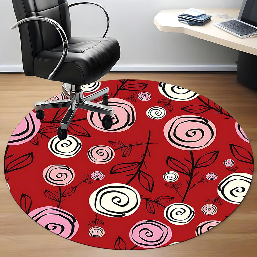 1 Stück Blumige Rosen Büro Runder Teppich, Innenmatte Geeignet Für Büro, Unter Bürostühlen Schlafzimmer Wohnzimmer Heimdekoration, Raum Deko u07