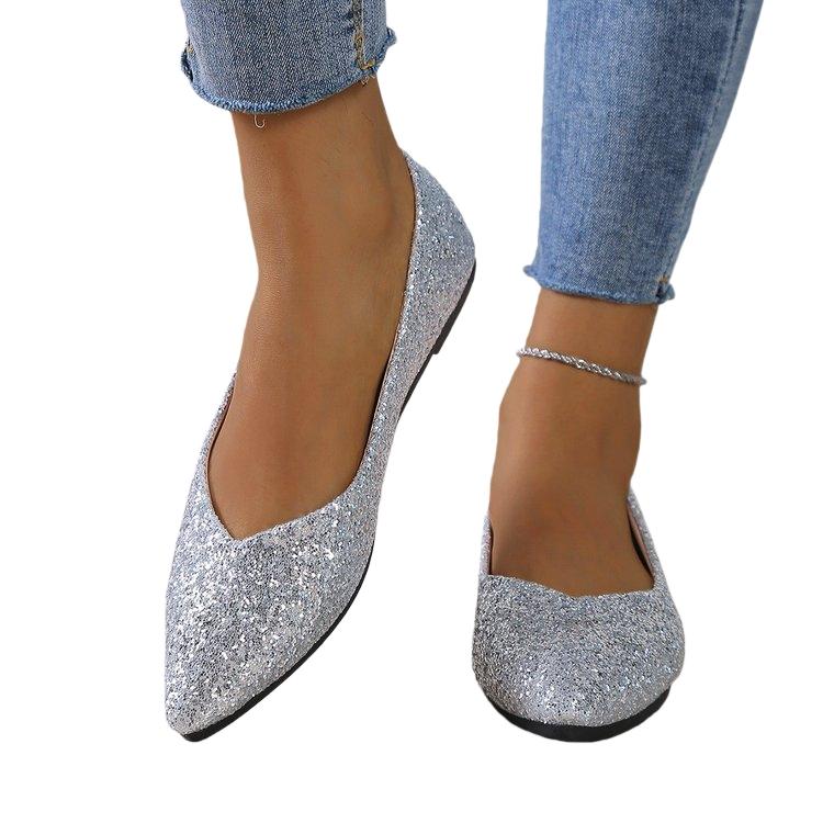 Women's Glitter Ballerina Flat Shoes With Sequins For Parties, Weddings, Everyday Wear