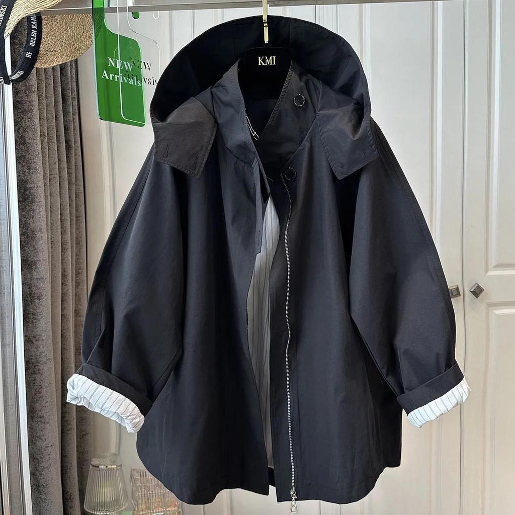 Fashionable Oversized Vintage Cloak Design Hooded Windbreaker Women's Spring Autumn Outerwear Casual Loose Fit Stylish Coat