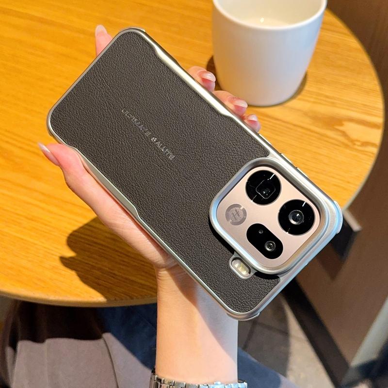 Custodia magnetica con lama in pelle PU semplice + Bordo argentato Paraurti per lente per OPPO Find X9 Pro X9