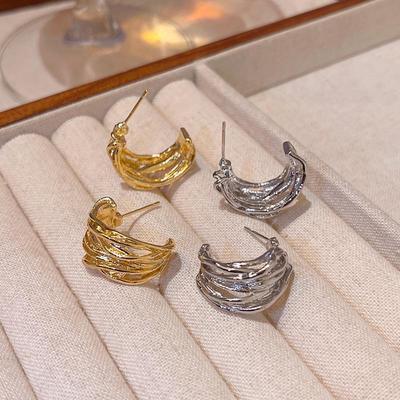 Elegant Hollow Multi-Layer C-Shaped Earrings: Hong Kong Style Retro for Women
