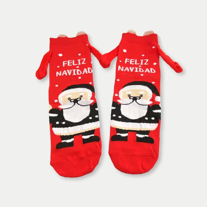 Trendy Cartoon Christmas Mid-Tube Magnetic Grip Socks for Autumn and Winter