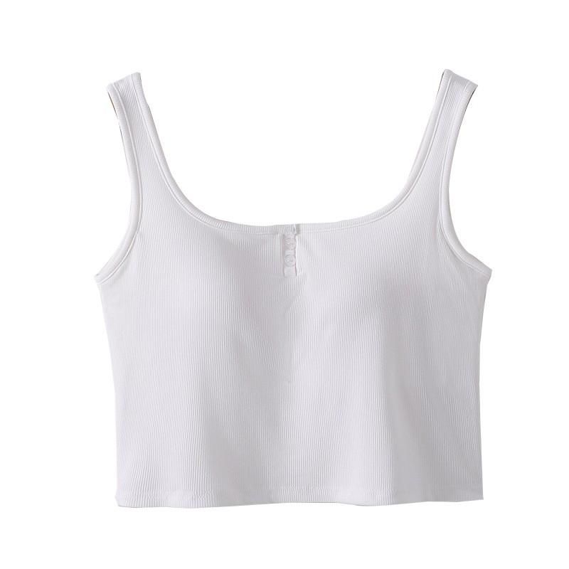 Women's Solid Color Vest Without Wires, Padded Round Neck Bottoming Top