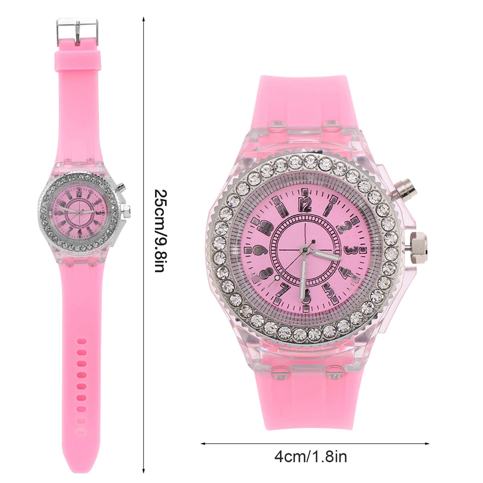 

Female Children LED Back Light Quartz Round Watch Silicone Strap Wristwatch (Pink)