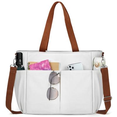 NUBILY Canvas Tote Bag, Schoudertas voor Mannen en Vrouwen, Grote Capaciteit, Effen Kleur, Canvas Tote Bag, Crossbody Tas, voor Pendelen, School, Wit
