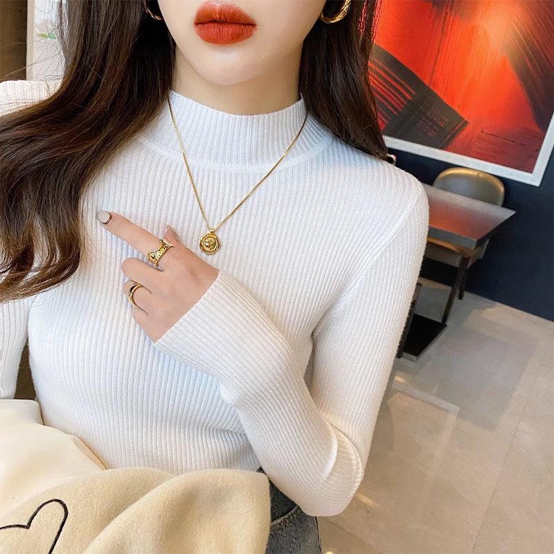 Women's Stylish Slim Fit Knitted Half Turtleneck Sweater - Long Sleeve Autumn/Winter Top