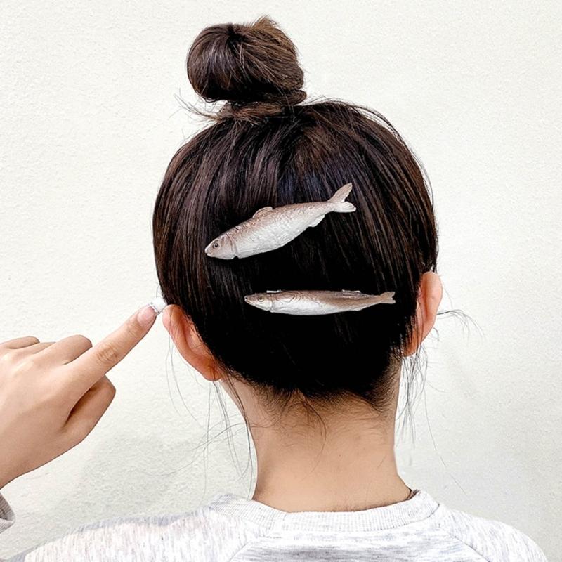 Lovely Creative Dried Fish Keychain Keyring Funny Salted Fish Hairpin Hair Clip
