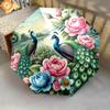 1pc Peacock, feathers pattern Umbrella Portable Folding Umbrella Iron Frame Hole Bone Structure Outdoor Home Umbrella