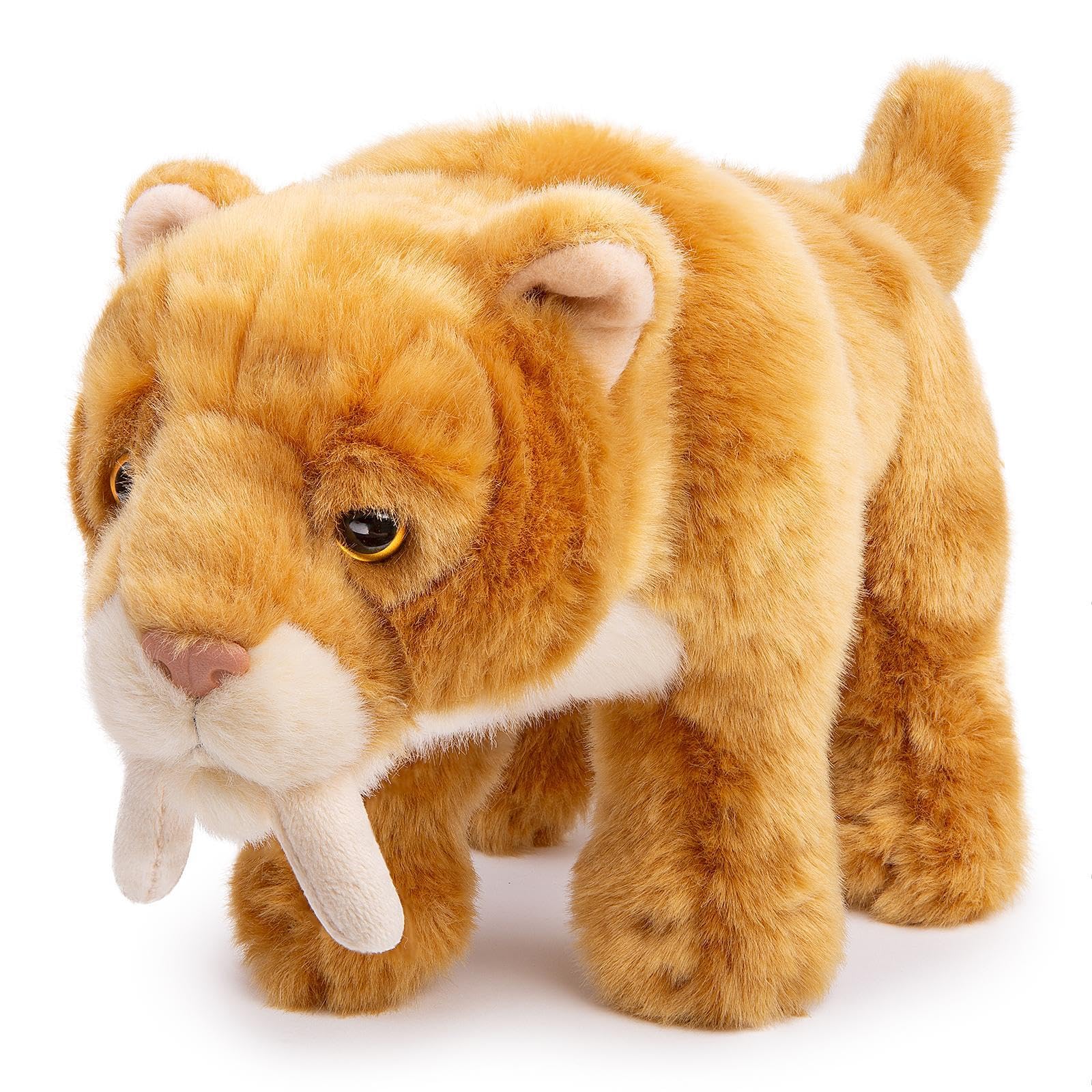 

lilizzhoumax Realistic Sabre Tooth Tiger Brown Stuffed Soft and Cute Plush Toy for Christmas Birthday Home 27cm Long - Animal, Girls, Kids, Gift,