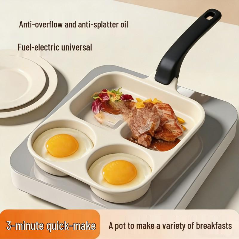 Maifan Stone Non-Stick Multi-Compartment Frying Pan for Eggs, Steak, and Burgers грязно-белый