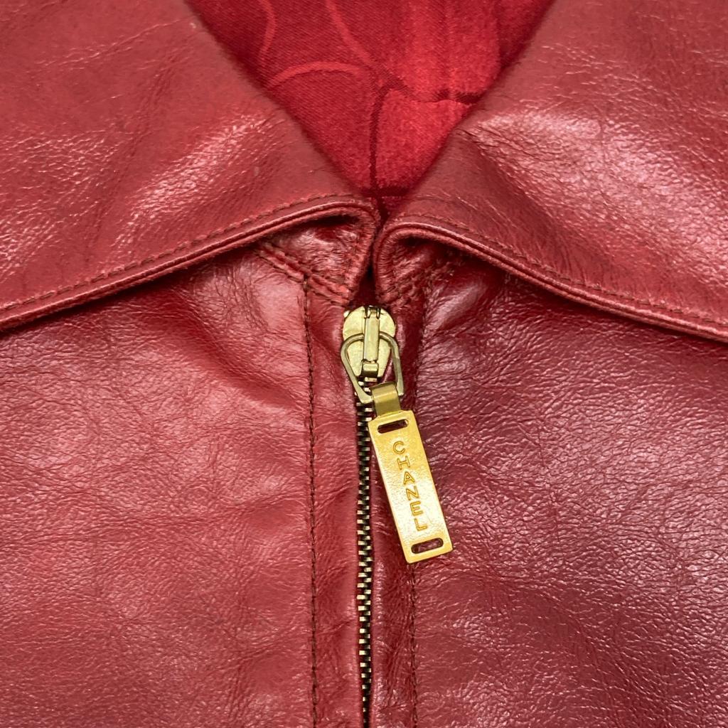 CHANEL 2001 High Summer P17886 Red Goatskin Camellia Lining Leather Jacket Jacket 38 RedUsed