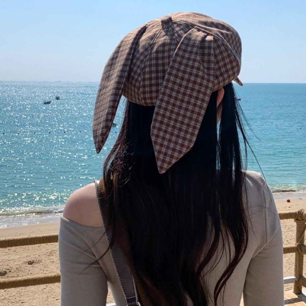 Versatile Plaid Beret Big Head Circumference Women Artist Hat Versatile Spring Painter Cap Summer