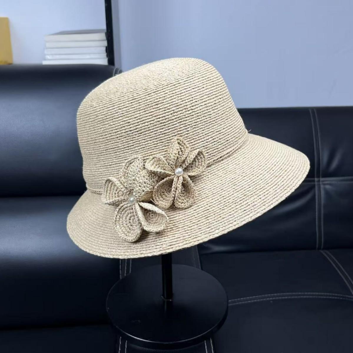 

2026 high-end raffia hat women s summer elegant small pot hat beach vacation sunscreen beach lampshade hat M（55-58cm）