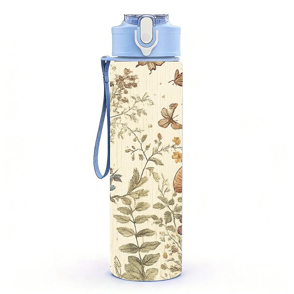 1PC Dried Vintage Botanical Plant Print 750ml Color Plastic Sports Water Bottle Leakproof Flip Straw Lid Suitable for Sports Office Home Use