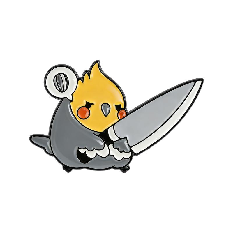 

Animal Holding Knife Enamel Pins Duck Parrot Cat Brooches Badges Cute Cartoon Chick Jewelry Gift for Friends