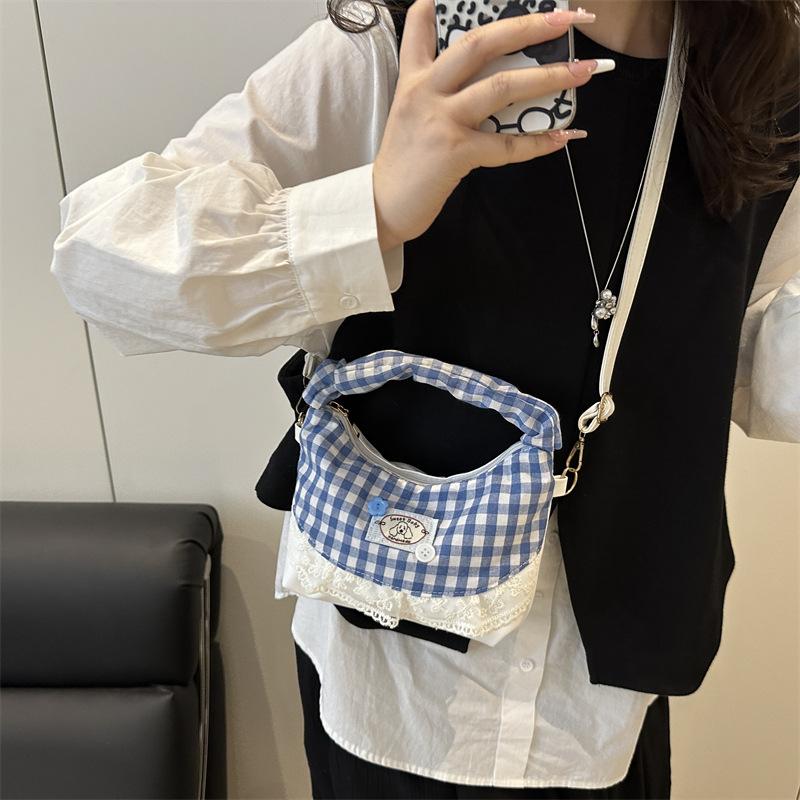 Sweet Lace Plaid Women'S Shoulder Bags Patchwork College Style Crossbody Bag Y2K Koreanhandbags