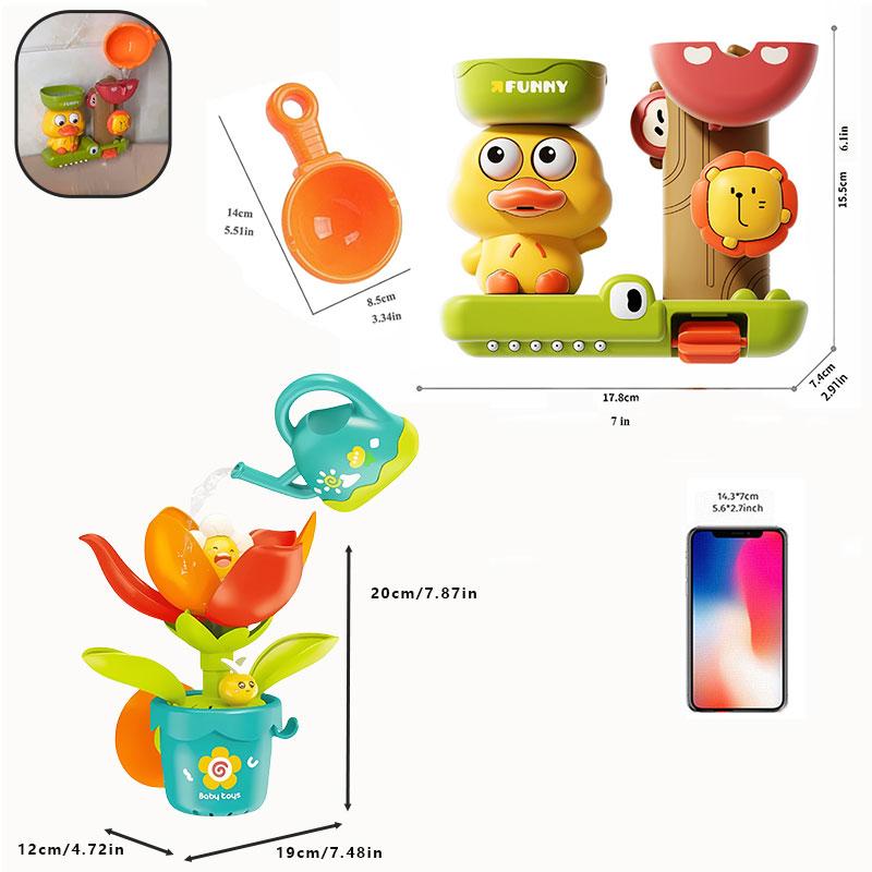 Baby Bath Toy Play Water in Duck/Flower Shape Lion Waterwheel Children Fun in Shower Bathtub with Suction Cup in Kid Gift