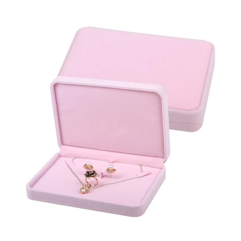 High Quality Pink Velvet Rounded Corner Jewelry Box Ring Earrings Necklace Pendant Bracelet Pearl Necklace Jewelry Gift Box