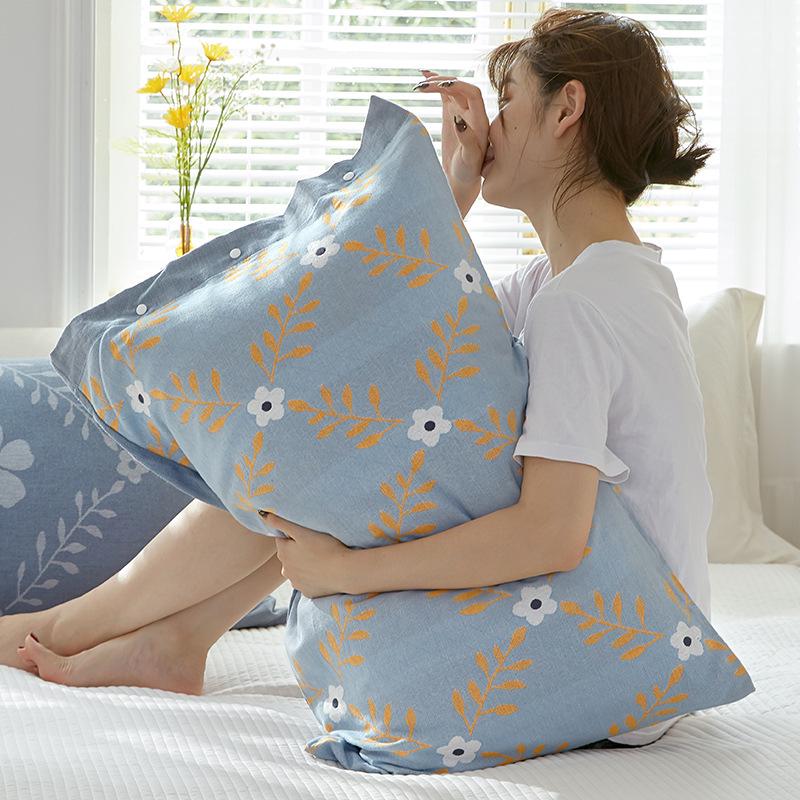 Pure Cotton Gauze Pillowcase with Snap Buttons, Summer Full Wrap, 40x60cm Latex or 48x74 Pillow Size. Single Pack.