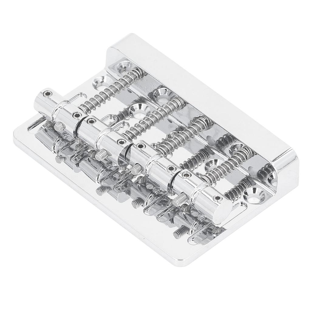 Electric Bass Bridge Tailpiece 4 String Fixed Saddle with Thickened Base Plate Hex Wrench Silver