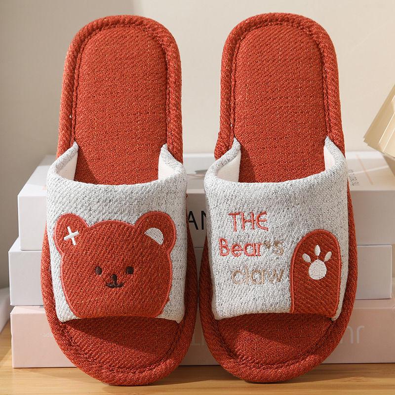 

Women s Cute Linen Slippers - Bear Design, Non-Slip, Silent, Odor-Free, Indoor & Outdoor for All Seasons