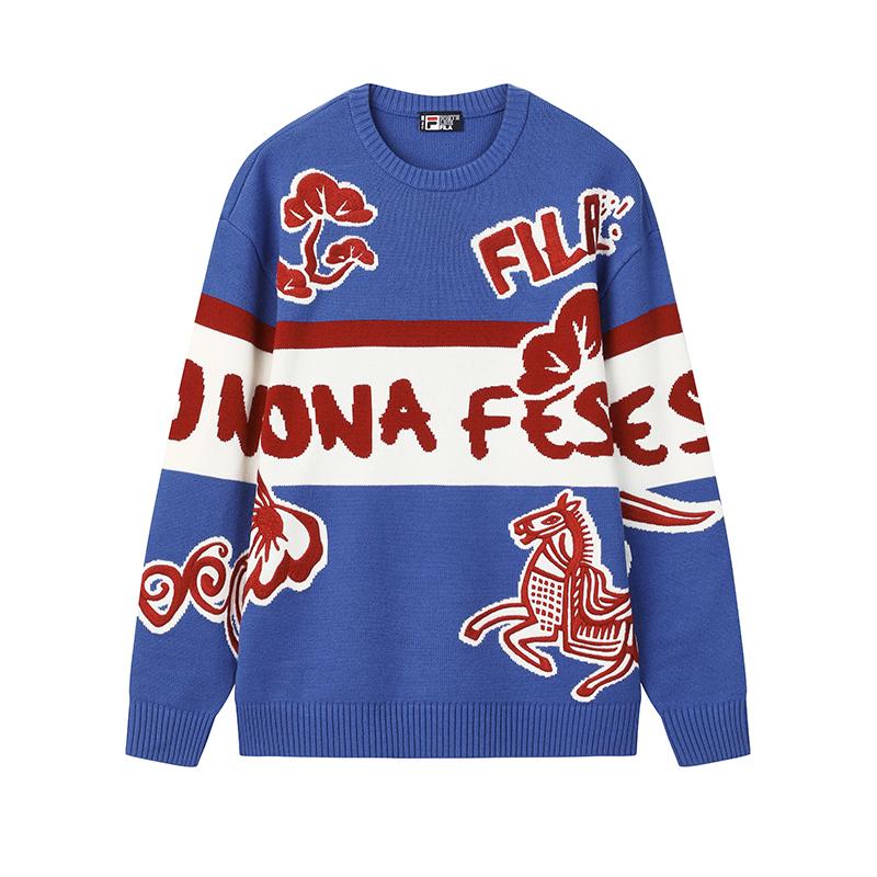 

FILA CNY Ready To Take Off Unique Trendy Design Fashionable Versatile Retro Style Loose Comfortable Warm Sweater Unisex sweater Blue F11U619401FRB XL
