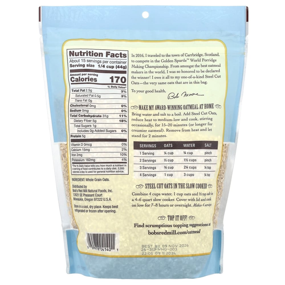 Bob's Red Mill Steel Cut Oats Whole Grain, 680g (24oz)