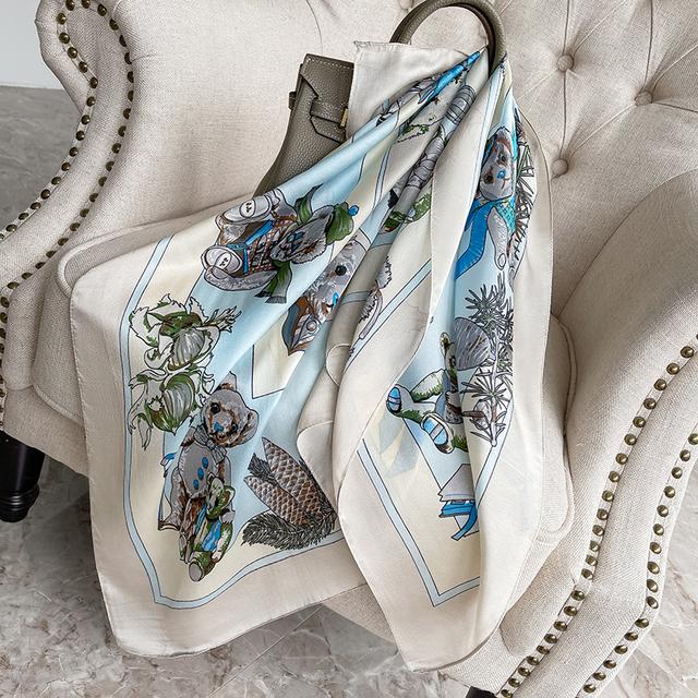 90cm *90cm Design Scarf Lady Shawl Printed Silk Felt Headscarf Scarf Lady Headscarf Square Scarf Lady Wrap Scarf 2021