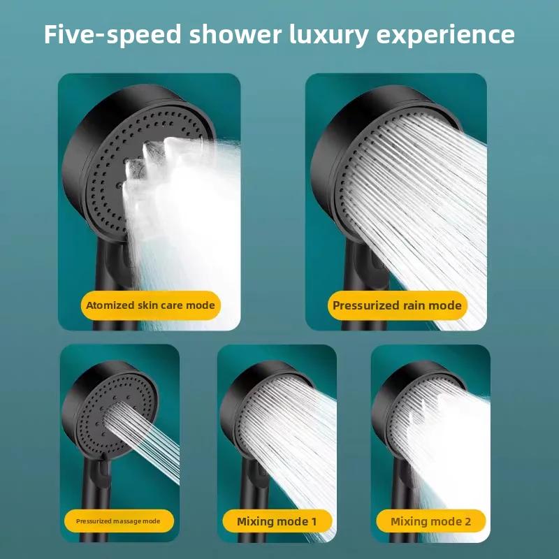Black 5 Modes Shower Head Adjustable High Pressure Water Saving Shower Head Water Massage Shower Head Bathroom Accessories